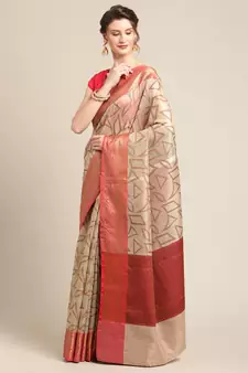 Beige Tissue  woven saree with blouse