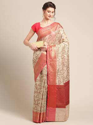 Beige Tissue  woven saree with blouse 4