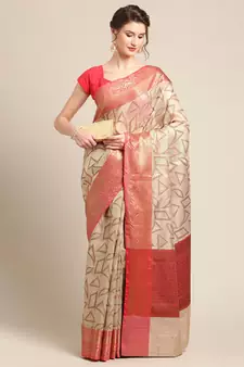 Beige Tissue  woven saree with blouse