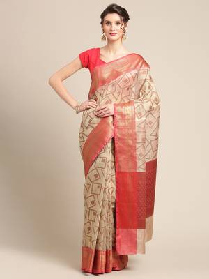 Beige Tissue  woven saree with blouse 1