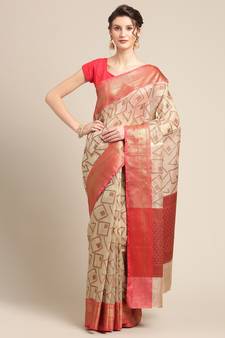 Beige Tissue  woven saree with blouse