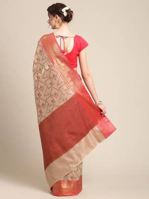 Beige Tissue  woven saree with blouse 2