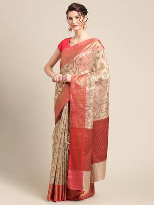 Beige Tissue  woven saree with blouse 3