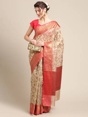 Beige Tissue  woven saree with blouse 4