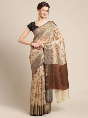 Beige Tissue  woven saree with blouse 1