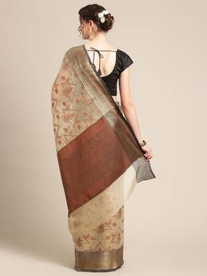 Beige Tissue  woven saree with blouse 2