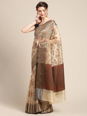 Beige Tissue  woven saree with blouse 3