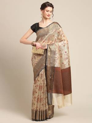Beige Tissue  woven saree with blouse 4