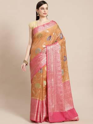 Orange  cotton woven saree with blouse 1
