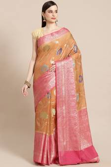 Orange  cotton woven saree with blouse