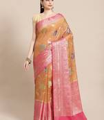 Orange  cotton woven saree with blouse