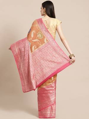 Orange  cotton woven saree with blouse 2