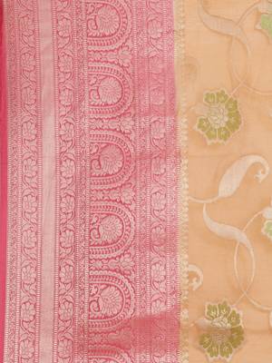 Orange  cotton woven saree with blouse 3