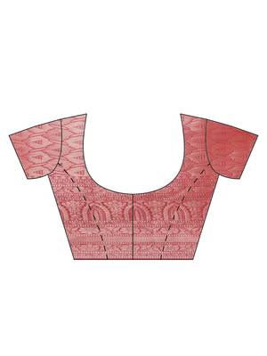 Orange  cotton woven saree with blouse 5