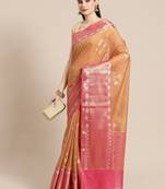 Orange  cotton woven saree with blouse