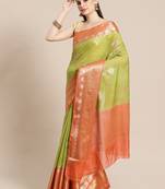 Green cotton woven saree with blouse