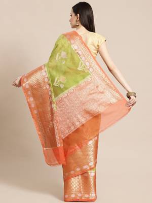 Green cotton woven saree with blouse 2