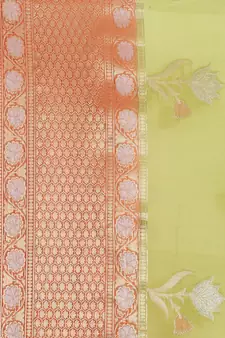 Green cotton woven saree with blouse