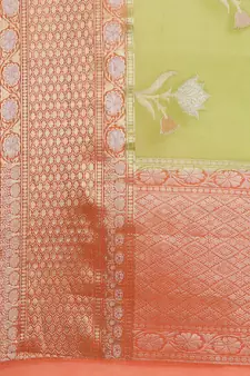 Green cotton woven saree with blouse