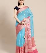 blue cotton woven saree with blouse