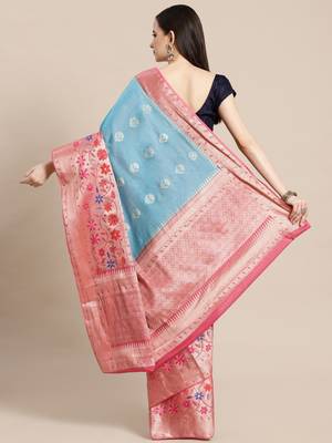 blue cotton woven saree with blouse 2