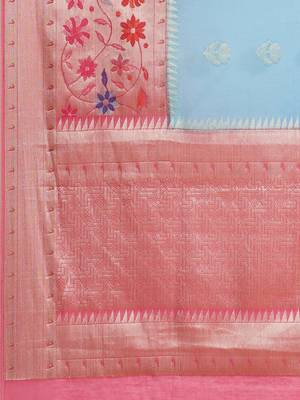 blue cotton woven saree with blouse 4