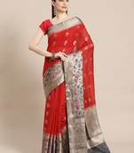 Red cotton woven saree with blouse