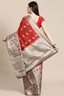 Red cotton woven saree with blouse