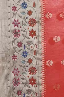 Red cotton woven saree with blouse