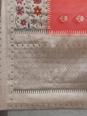 Red cotton woven saree with blouse 4