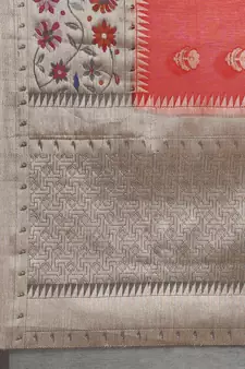 Red cotton woven saree with blouse