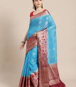 blue cotton woven saree with blouse