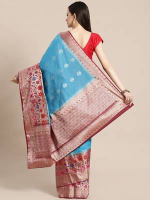 blue cotton woven saree with blouse 2