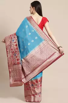blue cotton woven saree with blouse