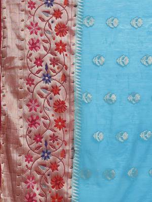 blue cotton woven saree with blouse 3