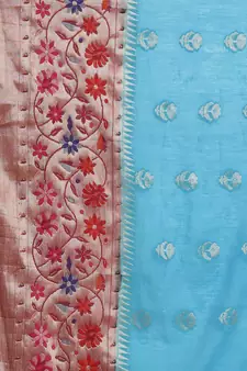 blue cotton woven saree with blouse