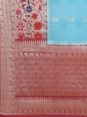 blue cotton woven saree with blouse 4