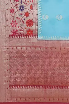 blue cotton woven saree with blouse