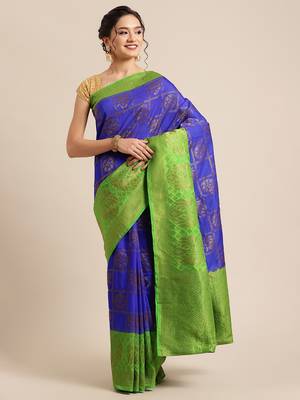 Blue Dupion Silk Woven Banarasi Silk Saree 1