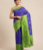 Blue Dupion Silk Woven Banarasi Silk Saree