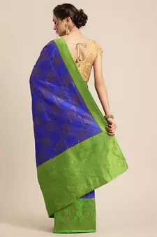 Blue Dupion Silk Woven Banarasi Silk Saree