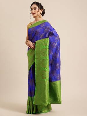 Blue Dupion Silk Woven Banarasi Silk Saree 3
