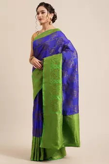 Blue Dupion Silk Woven Banarasi Silk Saree