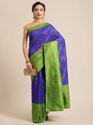 Blue Dupion Silk Woven Banarasi Silk Saree 4