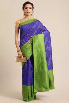 Blue Dupion Silk Woven Banarasi Silk Saree