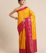 Gold pure dupion silk woven saree with blouse