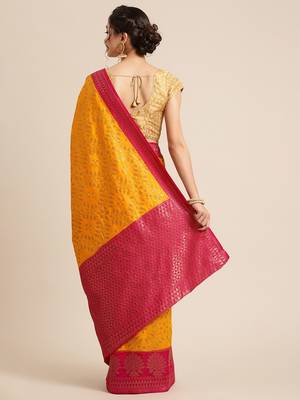Gold pure dupion silk woven saree with blouse 2