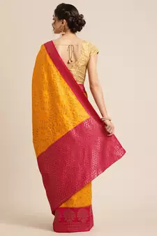 Gold pure dupion silk woven saree with blouse