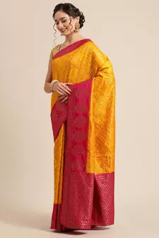 Gold pure dupion silk woven saree with blouse