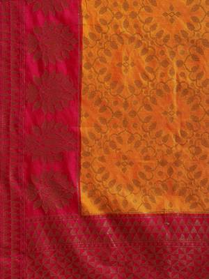 Gold pure dupion silk woven saree with blouse 5